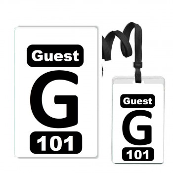 Numbered White PVC 2 Panel Custom Badge with Clear Vinyl Zipper Badge Holder + Black 3/8" Break Away Lanyard- 10 Pcs Pack